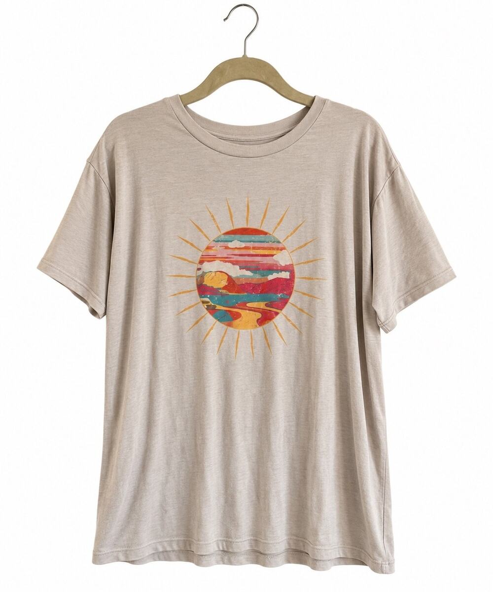 Panache Apparel Retro Sunset Graphic Tee Women’s M Boho Desert